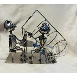 BRUBAKER Silver Metal Sculpture Wine Bottle Holder Couple Anniversary Gift idea